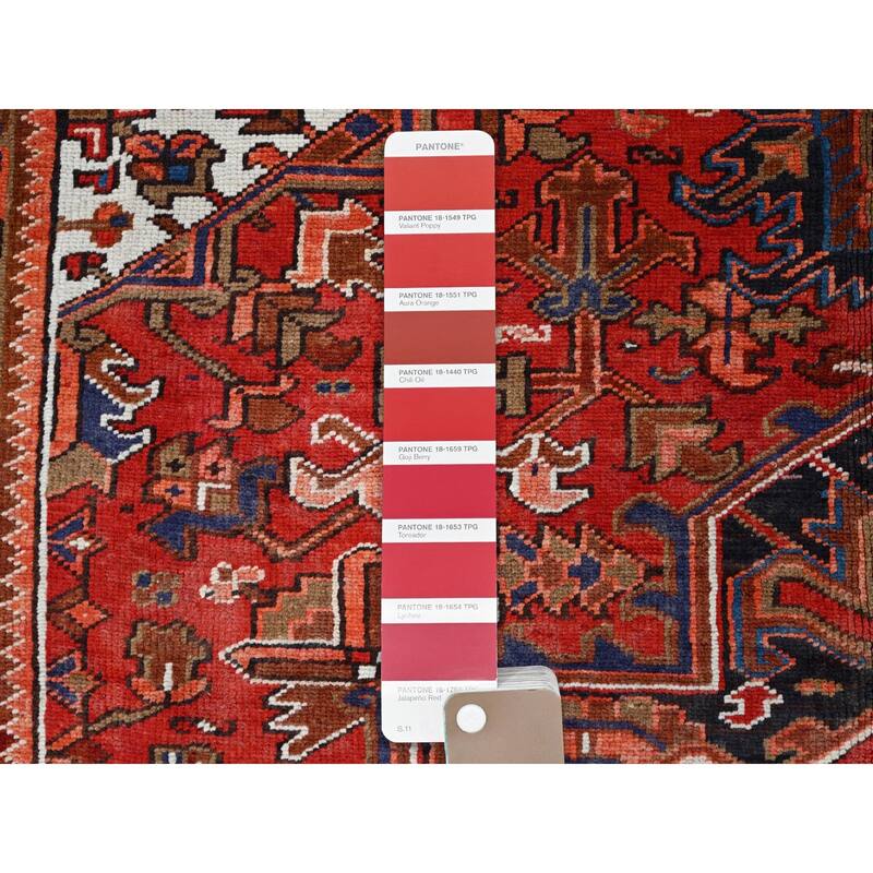 Shahbanu Rugs Scarlet Red Natural Wool Vintage Persian Heriz Large